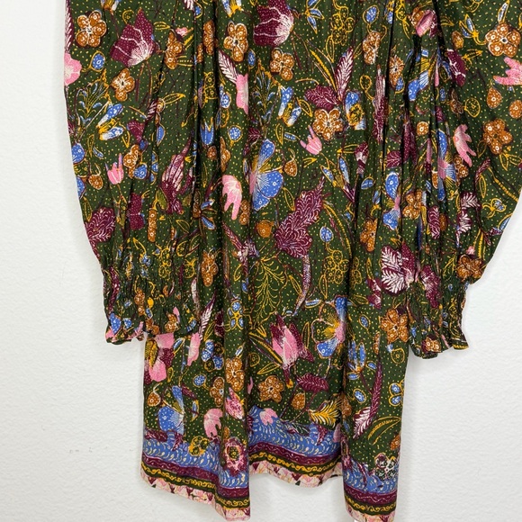 Ulla Johnson Green Devya Floral Print Ruffle Cotton Short Mini Dress - Picture 5 of 10